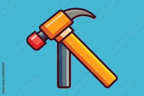 This simple, flat-style vector graphic shows a hammer angled against a solid, light teal background.