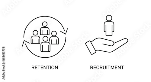 Vector illustration of employee retention and recruitment concept with icons