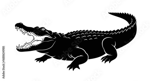 Silhouette illustration of a crocodile with open mouth isolated on white background