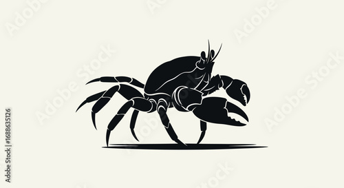 Bold black crab silhouette walking confidently on a neutral background