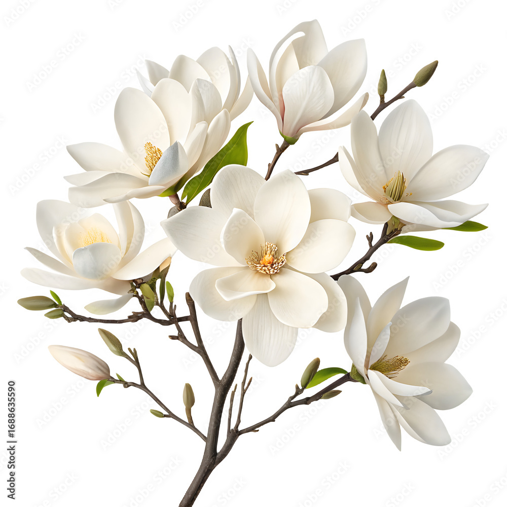 Fototapeta premium Beautiful white magnolia flowers blooming on a dark background