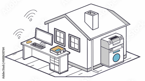 Vector art of isometric illustration of a connected home with smart devices, highlighting the seamless integration of technology for enhanced living and convenience