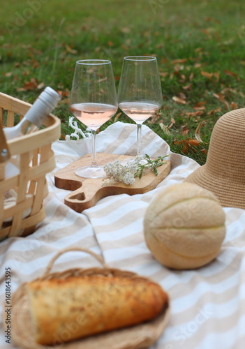 Outdoor Picnic with Wine and wine glasses