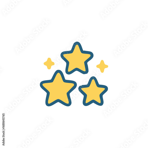 Cluster of golden yellow stars with blue outlines, perfect for celestial, festive, or magicalthemed designs, adorning invitations, cards, and posters.