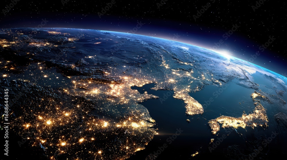 Obraz premium earth at night east asia lights