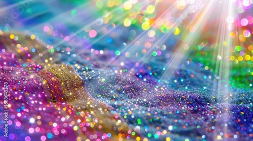 Vibrant Abstract Background with Dazzling Colorful Glitter and Sparkles Illuminated by Rays of Light
