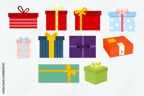 Gift Clipart Set with Colorful Wrapped Presents and Ribbons