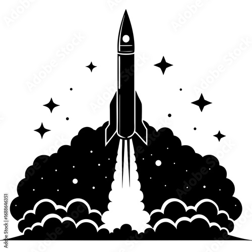 Rocket launch silhouette vector illustration  