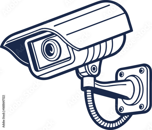Minimal line art illustration of a CCTV camera symbolizing modern monitoring, surveillance, and security systems