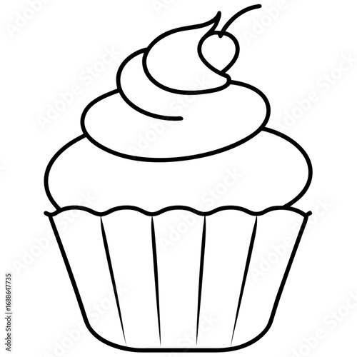 Cupcake outline line art vector illustration 