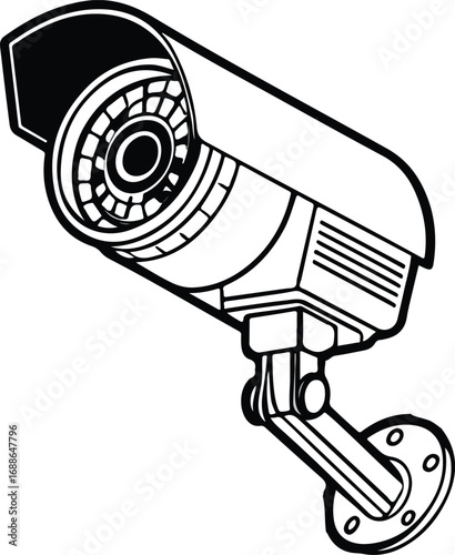 Artistic vector illustration of a CCTV camera in a simple design representing a monitoring, protection, and safety system.