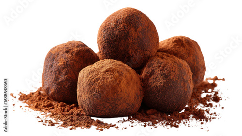 Stack of Cocoa-Dusted Chocolate Truffles on white Background

