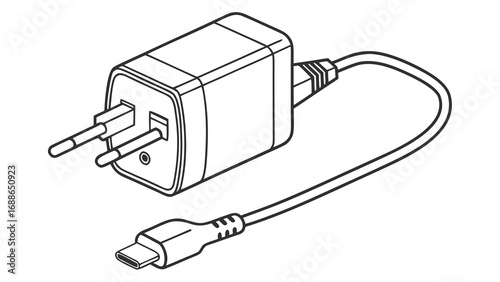 Modern usb c fast charger adapter with european plug and cable for electronic devices