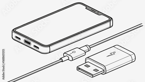 Smartphone and usb charger cable with adapter for charging power bank or device illustration