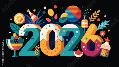 Modern new year s eve party invitation template with festive colors and bold typography
