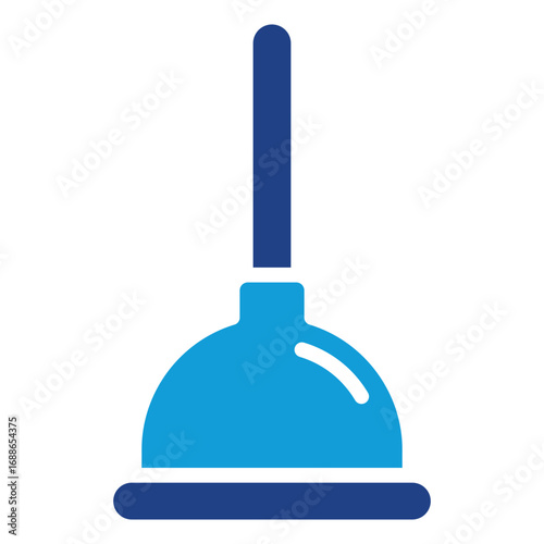 Plunger Glyph Blue Silhouette Icon Design Vector - Toilet plunger symbolizing unclogging, sanitation, and bathroom cleaning tools