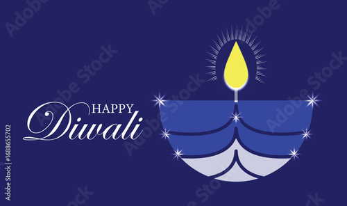 Happy Diwali Festival Blue Decorative Oil Lamp Illustration. Background, poster, postcard, banner design.