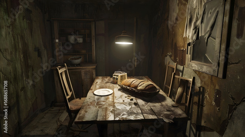 Wallpaper Mural Eerie and atmospheric scene of a dark, abandoned room with a single light source. Torontodigital.ca