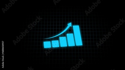 Graph with rising up arrow and bar stats, Financial data and diagrams showing a steady increase in profits. 4k video 3d animation