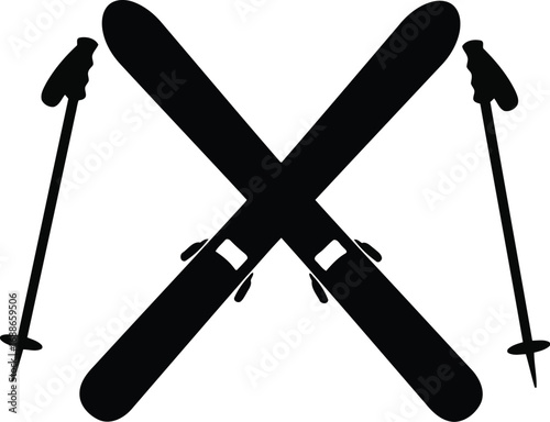 Crossed skis and poles vector icon for winter sports and snow adventure design vector