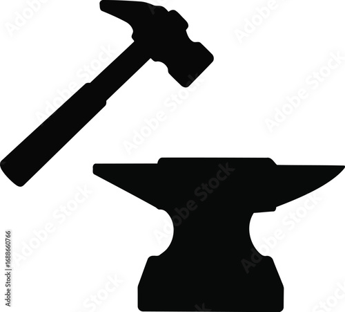 Blacksmith hammer anvil silhouette traditional craftsmanship industrial tool vector