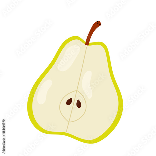 Cut piece pear isolated on white background. Seasonal juicy healthy fruit snack. 