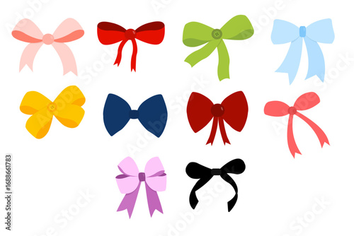 Bow Clipart Set with Colorful Ribbons and Decorative Elements