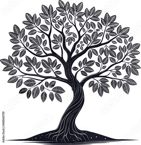 Walnuts tree line art black design variant 