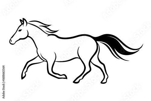 line art Horses running silhouette vector isolated