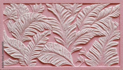 Pink background with embossed white leaves