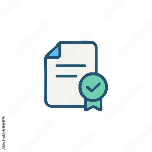 Document featuring a blue corner and a green checkmark badge. Suitable for verified, confirmed, approved, completed, or successful concepts design.