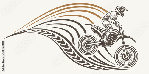 Dynamic motocross rider speeding with tribal speed lines, capturing extreme sports action and energy.
