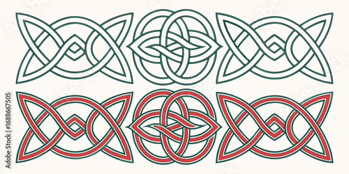 Elegant Celtic knot borders in green and red offer timeless beauty for traditional design projects