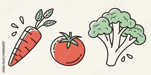 Vibrant carrot, juicy tomato, and fresh broccoli celebration of healthy eating