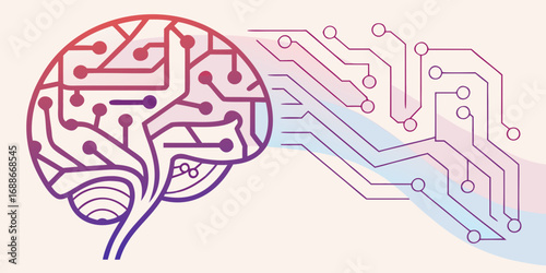 Dynamic digital brain connecting to advanced circuitry, symbolizing AI innovation and intelligent processing power.