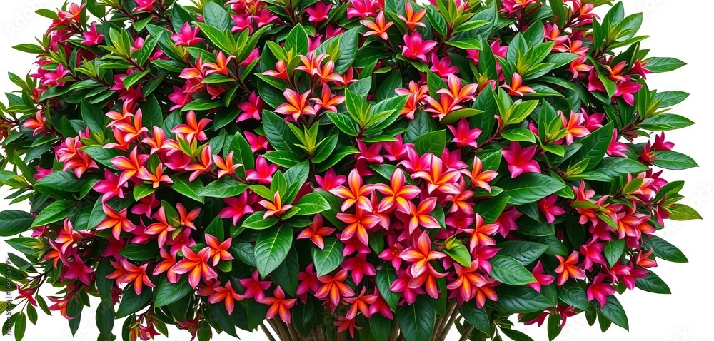 Fototapeta premium Lush tropical flowering shrub, isolated on white background, clipping path, element