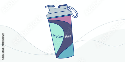 Vibrant protein shake bottle with modern design, perfect for fitness and health content.