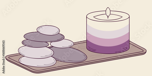 Serene stacked stones and calming candle create perfect balance for relaxation and wellness moments