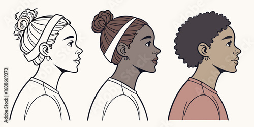 Diverse women profiles showcasing distinct hairstyles and skin tones, celebrating individuality and beauty