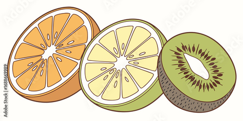 Vibrant citrus slices orange lemon and kiwi bursting with freshness for healthy lifestyle and food concepts