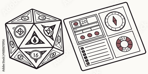 Adventurer's dice and character sheet ignite imagination for epic quests and tabletop gaming adventures.