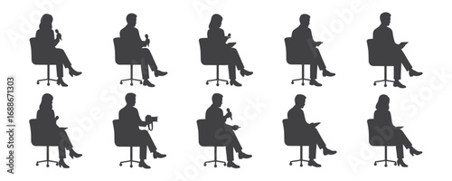 Architectural Drawings sitting media people silhouette vector illustration, side view, human person Minimal style hand drawn. Sections, Elevations, Floor Plans