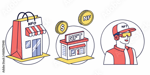 Digital commerce unfolds with NFT marketplaces and a tech-savvy enthusiast embracing the future