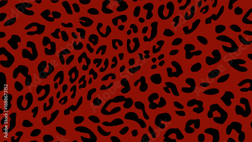 Red and black leopard skin texture. Animal print background. Luxury wallpaper.