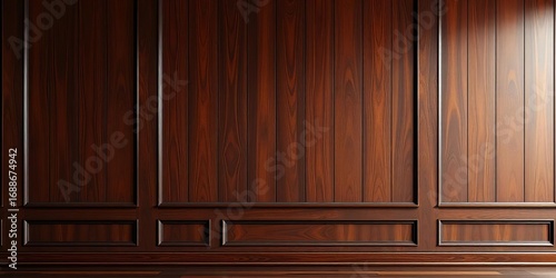 Rich, dark wood paneling; vertical grain, classic design,  lines,  house
