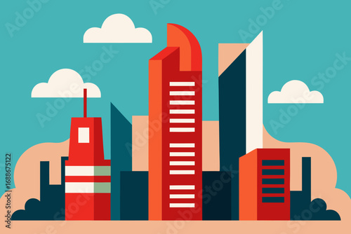 Modern cityscape silhouette at sunset vector illustration scalable building art