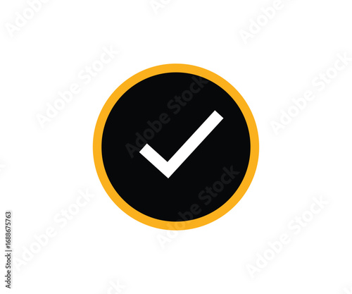 White Check Mark Inside Golden Circle on Transparent Background