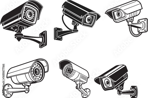 Black and white illustration of a mounted security device representing digital monitoring and surveillance