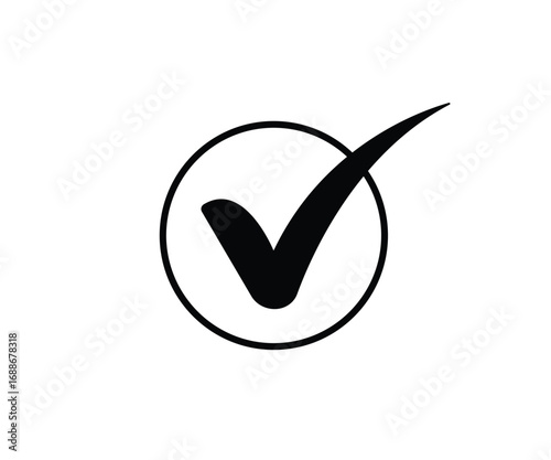 Black Check Mark in White Circle Icon on Transparent Background