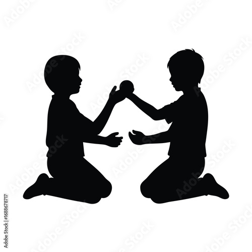 Boys Passing Object Silhouette